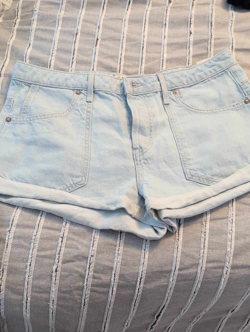 We The Free Pale Blue Rolled Cuff Denim Shorts